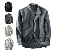 Chemise Katana de style japonais, chemise à col montant en lin et coton pour homme, chemise à col montant à double boutonnage, chemises à col chinois pour hommes, gris foncé, S