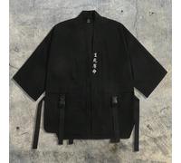 Chemise kimono ample pour hommes avec broderie de lettres chinoises, poche à rabat avec boucle, style streetwear, accessoire pour couple L,M,S,XL,XS,XXLLettresTissu tissé