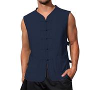 Chemise Kung Fu pour homme - Couleur unie - Sans manches - Vêtements chinois traditionnels - En lin - Gilet d'extérieur fait à la main - Style Tangzhuang - Veste d'arts martiaux Tai Chi Wing-Chun