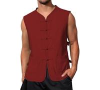 Chemise Kung Fu pour homme - Couleur unie - Sans manches - Vêtements chinois traditionnels - En lin - Gilet d'extérieur fait à la main - Style Tangzhuang - Veste d'arts martiaux Tai Chi Wing-Chun