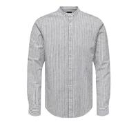 Chemise légère en Lin à Manches Longues pour Homme à Coupe Slim - Haut rayé de Base, Couleurs:Bleu-foncé, Taille:L