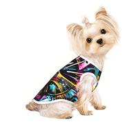 Chemise légère pour chien imprimé graffiti musical, t-shirt d'été frais et respirant, vêtements extensibles sans manches pour animaux de compagnie