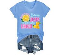 Chemise Life Gave Me Some Lemons, Life Gave Me Some Lemons But My Jesus He Be Making Lemonade Chemise Col en V, Bleu (Carolina blue), L