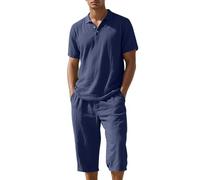Chemise lin ample manches courtes + short, ensemble homme décontracté été#Z