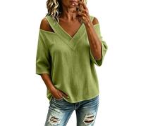 Chemise Lin Chemisier Chic Manche 3/4 Chemise De Plage Denudee éPaules DéContracté Blouse Legere Tee Shirt Col V Ete Haut Nouveaute 2026 Vetement Haut Femme Ete
