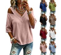 Chemise Lin Chemisier Chic Manche 3/4 Chemise De Plage Denudee éPaules DéContracté Blouse Legere Tee Shirt Col V Ete Haut Nouveaute 2026 Vetement Haut Femme Grande Taille éTé