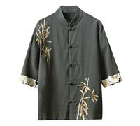Chemise Lin Coton Ample Homme Été, Chemise Homme été en Lin et Coton à Manches Courtes avec col Mandarin et Boutons Disque élégants pour Une Tenue décontractée et stylée