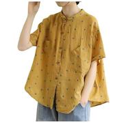 Chemise Lin Femme à Pois Col Marin Manches Courtes Poches Oversize Grande Taille Décontractée Élégant pour Été Sorties Plage W nd Tenue Chic Écologique et Durable