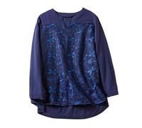 Chemise Lin Femme Chemisier Coton et Lin Vintage Brodée Fleurs Chic et Élégant T-Shirts Grande Taille Manches Longues Col Rond Décontracté Coton Lin Tunique Blouse Baggy Tops Couleur Unie