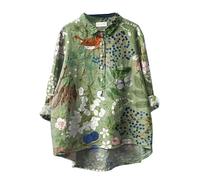 Chemise Lin Femme Chic et élégant Chemisier Col V Boutons Manches Longues Tops Grande Taille Pas Cher Fleur Imprimé Tunique Ample Destockage Vetement Femme ete Soldes livraison 24h (01#7-Rose Gold, M)
