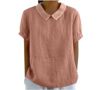 Chemise Lin Femme Coton Lin Tunique à Manches Courtes Chic Et ÉLéGant Chemisiers Couleur Unie Tee Shirt ÉTé Ample Haut Top à Revers LâChe Respirant Blouse Grande Taille Pas Cher Tee