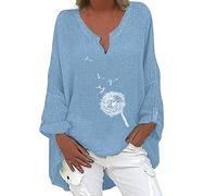 Chemise Lin Femme été Chemisier Femme Coton Lin Chic et élégant Grande Taille T-Shirt Manche Longue Décontracté Pas Cher Col Rond Couleur Unie Casual Lâche Respirant Tunique Tops Haut Blouse