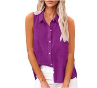 Chemise Lin Femme Été Décontractés Chemisier et Blouses Coton Lin Simple Boutonné Ample Hauts à Revers Tee Shirt Grande Taille Couleur Unie Haut Femmes Manche Longue Chic et Elégant