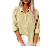 Chemise Lin Femme Été Décontractés Chemisier et Blouses Coton Lin Simple Boutonné Ample Hauts à Revers Tee Shirt Grande Taille Couleur Unie Haut Femmes Manche Longue Chic et Elégant