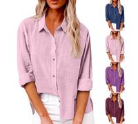 Chemise Lin Femme Été Décontractés Chemisier et Blouses Coton Lin Simple Boutonné Ample Hauts à Revers Tee Shirt Grande Taille Couleur Unie Haut Femmes Manche Longue Chic et Elégant