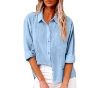 Chemise Lin Femme, Femmes Coton Lin Minimaliste Oversize Casual Bouton Flip Shirt Comfort Quotidien Chic Tops, Haut Femme été, Chemisier Blanc, Tunique Voile de Coton, Chemisier Manche Courte, Blouse