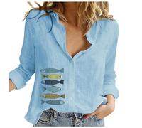 Chemise Lin Femme Imprimé Chemisier Coton Et Lin pour Femmes Col en V Bouton Manches Longues Tops Couleur Unie LâChe Respirant T-Shirts Grande Taille Pas Casual Tunique Blouse