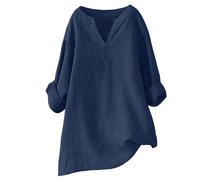 Chemise Lin Femme Manches Courtes Top Femme Chic Et Élégant Chemise Lin Manches Courtes Été Haut en Simili Léger comme Une, Matière Douce Et Agréable, Idéal pour La Saison Estivale Chemisier Bleu