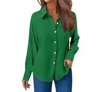 Chemise Lin Femme Manches Longues Col en V Amples Blouse Chic et Élégant Bouton Haut avec Poche Respirante Anti-UV Décontractée Couleur Unie Chemisier Femme Mode Tunique Tops