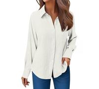 Chemise Lin Femme Manches Longues Col en V Amples Blouse Chic et Élégant Bouton Haut avec Poche Respirante Anti-UV Décontractée Couleur Unie Chemisier Femme Mode Tunique Tops