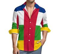Chemise Lin Hawaïenne Homme, Manches Longues République Centrafricaine Chemises Henley Funky, Casual Imprimé Décontractée Shirt pour Plage Vacances avec Poche-Avant