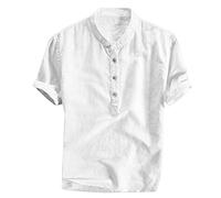 Chemise Lin Homme-Chemisette pour Homme Col Mao-Tee-Shirts Slim Fit Repassage Facile Grande Taille Chemises Anti-Transpiration Confortable Léger Chemisette Respirant Coton Et Lin