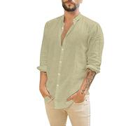 Chemise Lin Homme Col Mao Couleur Uni Henley Shirts Casual Chemise Blanche Homme Manches Longues en Lin Été Légère Comfy Pas Cher Quotidiennes De Loisirs