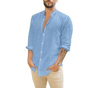 Chemise Lin Homme Col Mao Couleur Uni Henley Shirts Casual Chemise Blanche Homme Manches Longues en Lin Été Légère Comfy Pas Cher Quotidiennes De Loisirs