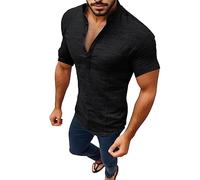 Chemise Lin Homme Col Mao- Tshirt Col V-Haut Grande Taille Manches Courtes Couleur Unie éLasticité Top Classique De Base Blouse DéContractéS Regular Coupe AjustéE LéGer Respirant Tunique