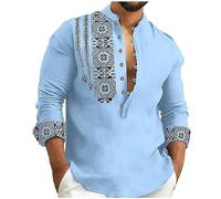 Chemise Lin Homme Manche Longues Col Mao Chemise Été Homme Leger en Coton Lin Chemise de Plage Classique Slim Fit Casual Henley Shirt Grande Taille Vêtements Sportswear Chemises Pas Cher Homme