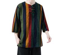 Chemise Lin Homme Manches Courtes Cinq Points Plage Col en V Cordon Imprimé Yoga Haut D'Été Africain Chemise Homme Grande Taille Chemisette de Plage Hommes Pour Promenade Tourisme(Dark Blue, Xxxxl)