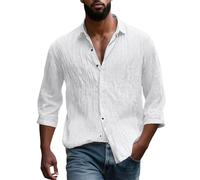 Chemise Lin Homme Manches Longues,Boutons,Amples,Décontractées,Respirantes,pour La Plage,Printemps,Été,Automne Pack Tee-Shirt du Métier Tisser T Shirts pour Chemise Homme Coton(White, XXL)