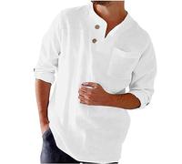 Chemise Lin Homme Manches Longues col Mao Homme Cotten Lin Chemise Ete Homme Bouton Chemise Henley Shirts de Plage Homme Manches Longues Poids LéGer Chemise pour L'éTé Grande Taille Pas Cher