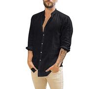 Chemise Lin Homme Manches Longues Été Mao Décontractée Henley Shirts de Plage Classique