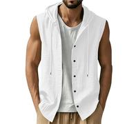 Chemise Lin Homme sans Manches éTé Chemises à Capuche BoutonnéE Chemisette De Plage DéContractéE Regular Fit Surchemise Respirant LéGèRe Veste Grande Taille Hoodie