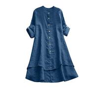 Chemise Longue Femme Blouse Femme Ete Chemisier Femmes Chic T Shirt Manche Longue Chemise Anti UV À Volant De Soirée Tunique Grande Taille Surchemise Lin Manches Courtes