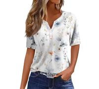 Chemise Longue Femme,T Shirt Femme Grande Taille T-Shirt Femme Imprimé Bouton Manches Courtes Quotidien Week-End Mode Basique Col en V Haut Régulier Chemisiers Et Blouses Blouse(3-Beiges,S)