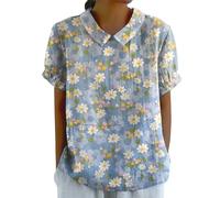 Chemise Longue Lin Femme Chic Et Elegant Chemisier Grande Taille Blouse Chemise Coton en Lin Manche Courtes Pas Cher Col V Tee Shirt Fluide avec Bouton Ete T-Shirts Classique Couleur Unie Tunique
