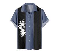 Chemise Manche Courte Homme Bleu De Travail Debardeur Blanche Vetement Homme Chemise A Fleur Noir Hawaïenne en Lin Chemisette Manche Courte Chemise Homme Ete Rockabilly sous Hawaii (A22,8XL)