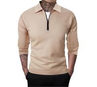 Chemise Manche Courte Homme - Pull Zippé À 1/4 pour Pull en Tricot Waf Fle Pull À Col Montant Pull Décontracté avec Bord Côtelé (Khaki XXXL)