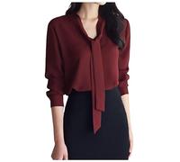 Chemise Manche Longue Femme Col V- Blouse De Travail Femme Grande Taille,Tshirt avec NœUd Et Ruban Pack Couleur Unie Haut Tendance DéContractéS Top Chic Et ÉLéGant pour Le Bureau d'affaires