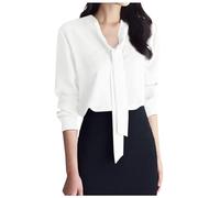 Chemise Manche Longue Femme Col V, Blouse De Travail Grande Taille-Tshirt avec NœUd Et Ruban Pack Couleur Unie Haut Tendance DéContractéS Top Chic Et ÉLéGant pour Le Bureau d'affaires