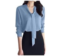 Chemise Manche Longue Femme Col V, Blouse De Travail Grande Taille-Tshirt avec NœUd Et Ruban Pack Couleur Unie Haut Tendance DéContractéS Top Chic Et ÉLéGant pour Le Bureau d'affaires