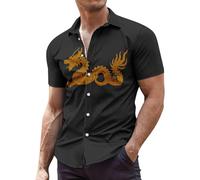 Chemise Manches Courtes Homme - Thee Shirts Homme Surchemise Chemise Ample À Manches Courtes pour Homme Style Chinois Imprimé Grande Taille Style Roman (Black L)