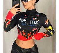 Chemise manches longues à col montant slim fit avec imprimé moto et flammes L,M,S,XS,XXSCartoon,Blocs de couleur,Géométrique,graphique,Lettres,Slogan,FeuTissu tricoté