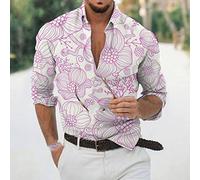 Chemise Manches Longues Imprimée Homme,Hommes Floraux Manches Longues Chemises Rose Ligne Fleurs Motif Chemise Hommes Mode Décontracté Ample Bouton Bas Chemise Appliquer À Wedding Party Prom Per