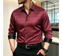 Chemise Manfinity Mode pour hommes, style business décontracté, texture géométrique de diamant, manches longues, bordeaux, élégante pour l'automne, chemise à boutons pour fête, pour petit ami ou mari