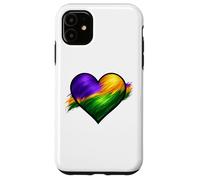 Chemise Mardi Gras Coeur Violet Vert Or Motif Traqué de Peinture Coque pour iPhone 11