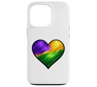 Chemise Mardi Gras Coeur Violet Vert Or Motif Traqué de Peinture Coque pour iPhone 13 Pro