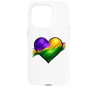 Chemise Mardi Gras Coeur Violet Vert Or Motif Traqué de Peinture Coque pour iPhone 15 Pro